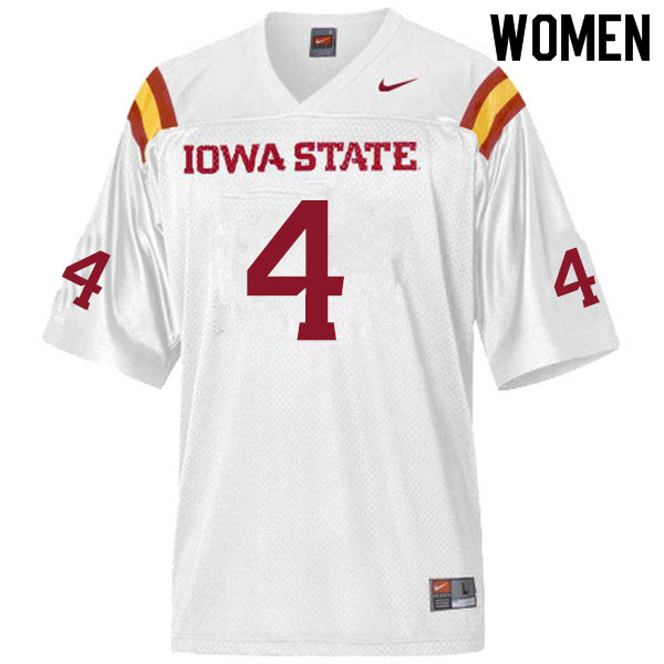 Women #4 Johnnie Lang Jr. Iowa State Cyclones College Football Jerseys Sale-White
